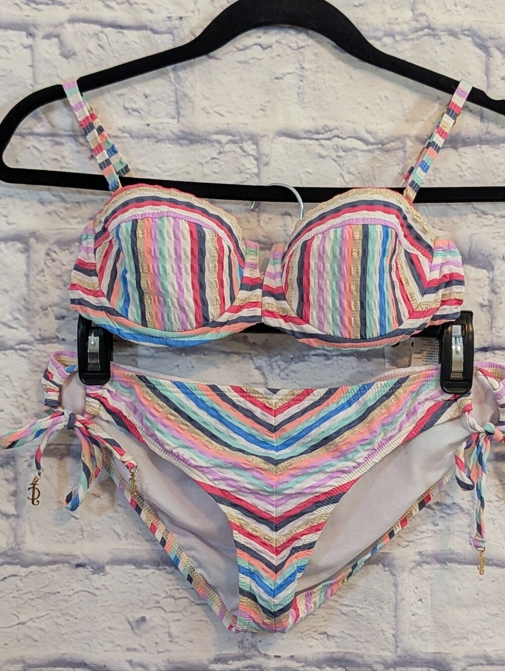 NWOT RAJ Swimwear Rainbow Striped Multicolor Bikini Set - Size Small
